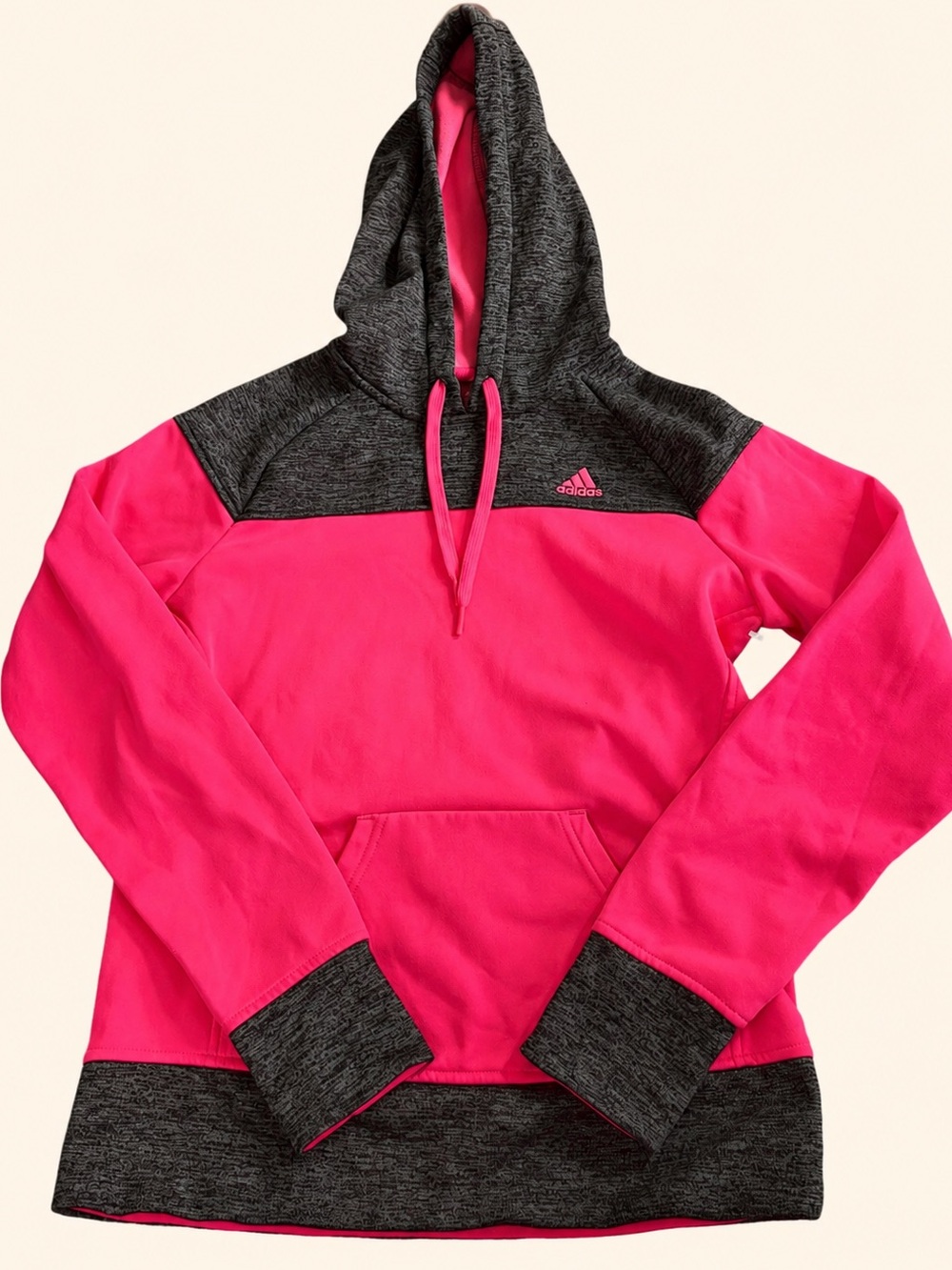 Adidas Climawarm Hoodie Fuschia Pink Gray Fleece Lined Thumbhole Pullover Small